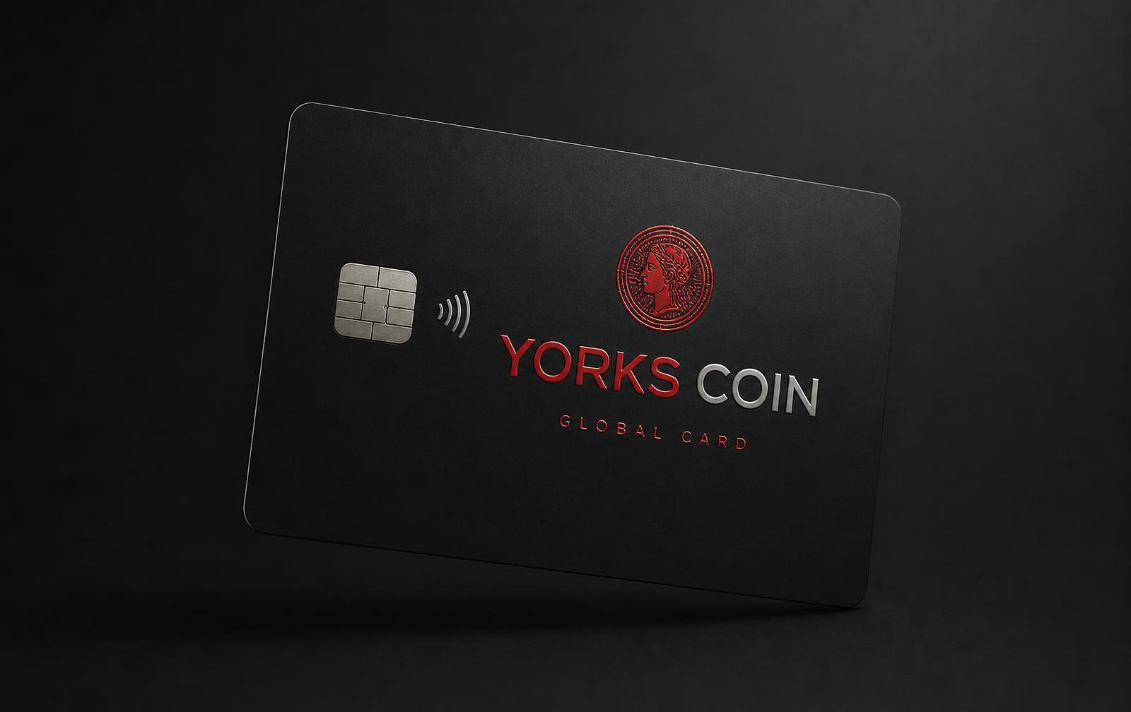 Yorks Coin Global Card, matte black metal with crimson emblem